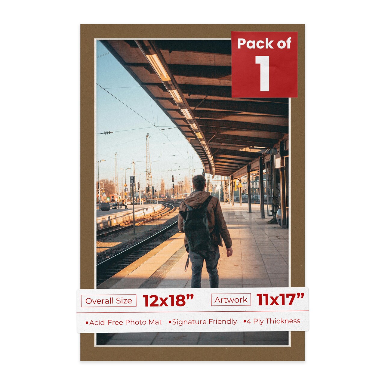 Aged Oak Brown Mat Board for 12x18 Frames - Fits 11x17 Photos